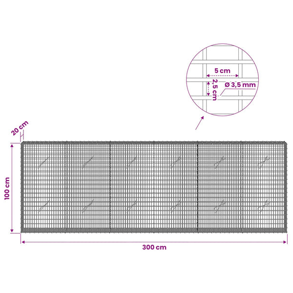 Gabion 3,5 mm langasta ja 5x2,5 cm verkosta 300x20x100 cm
