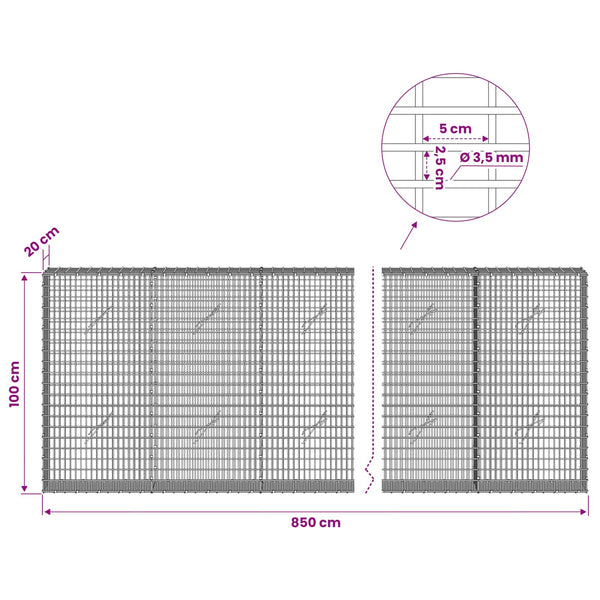 Gabion 3,5 mm langasta ja 5x2,5 cm verkosta 850x20x100 cm