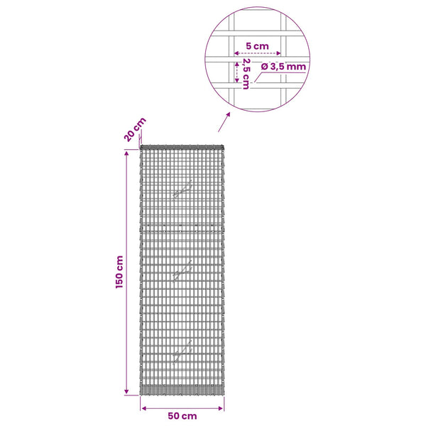 Gabion 3,5 mm langasta ja 5x2,5 cm verkosta 50x20x150 cm