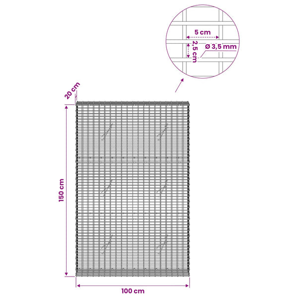 Gabion 3,5 mm langasta ja 5x2,5 cm verkosta 100x20x150 cm