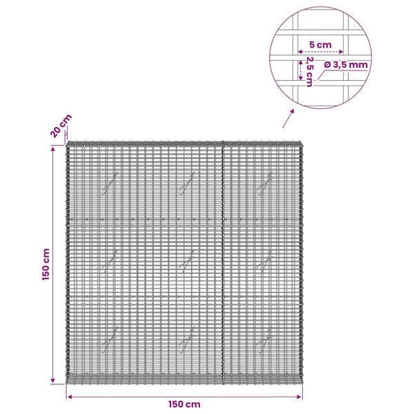 Gabion 3,5 mm langasta ja 5x2,5 cm verkosta 150x20x150 cm