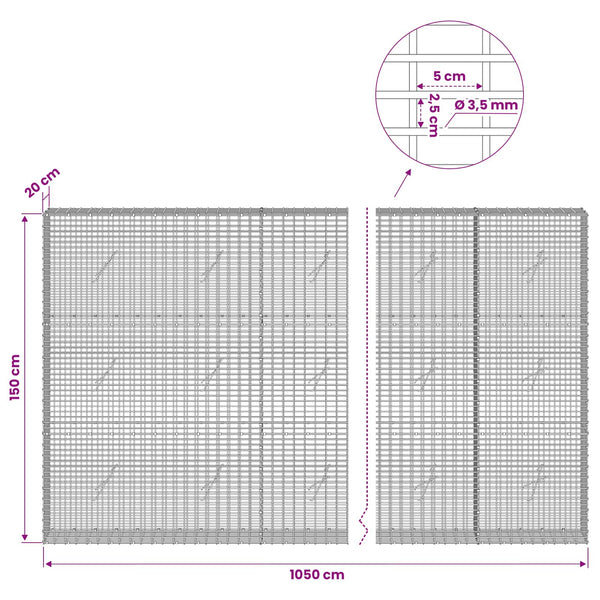 Gabion 3,5 mm langasta ja 5x2,5 cm verkosta 1050x20x150 cm