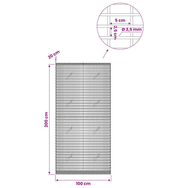 Gabion 3,5 mm langasta ja 5x2,5 cm verkosta 100x20x200 cm