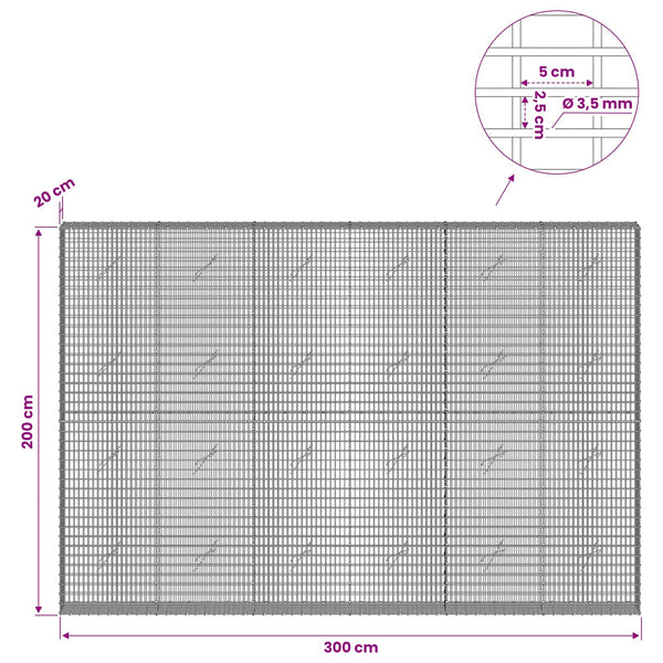 Gabion 3,5 mm langasta ja 5x2,5 cm verkosta 300x20x200 cm