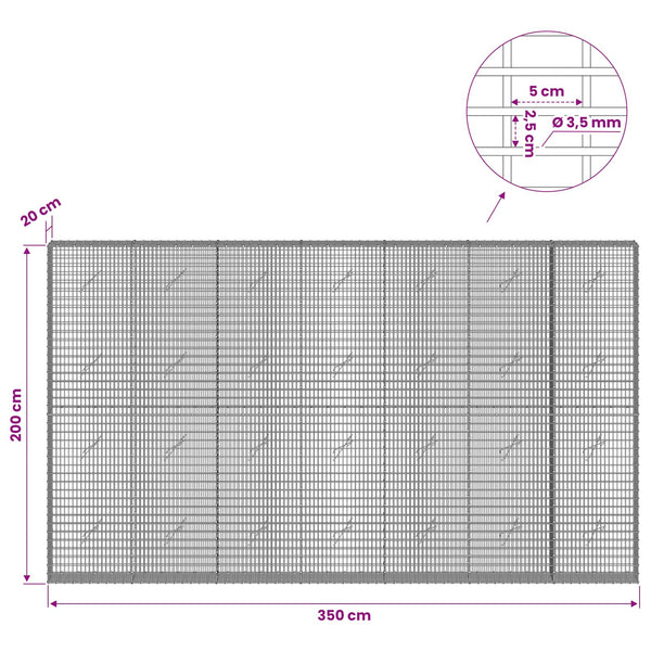 Gabion 3,5 mm langasta ja 5x2,5 cm verkosta 350x20x200 cm