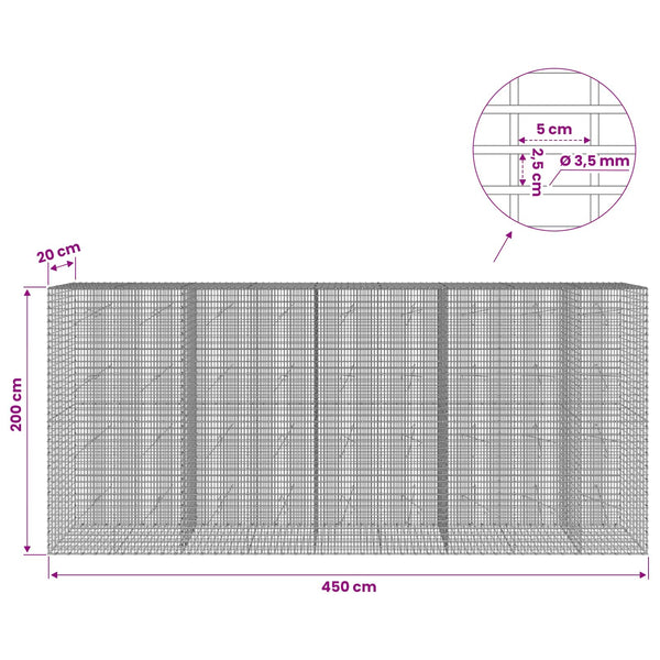 Gabion 3,5 mm langasta ja 5x2,5 cm verkosta 450x20x200 cm