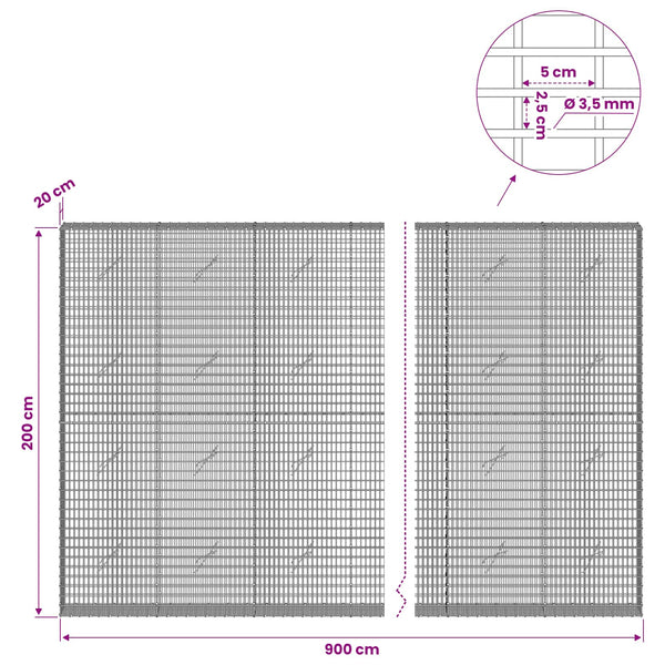 Gabion 3,5 mm langasta ja 5x2,5 cm verkosta 900x20x200 cm
