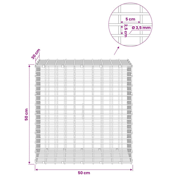 Gabion 3,5 mm langasta ja 5x2,5 cm verkosta 50x30x50 cm