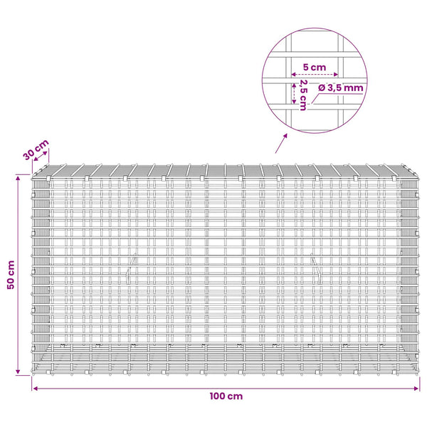 Gabion 3,5 mm langasta ja 5x2,5 cm verkosta 100x30x50 cm