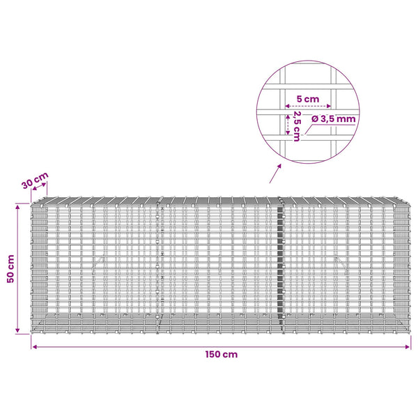 Gabion 3,5 mm langasta ja 5x2,5 cm verkosta 150x30x50 cm
