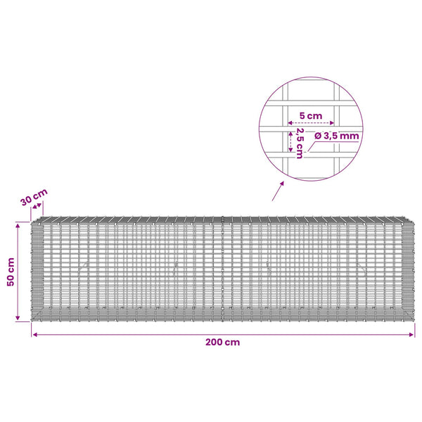 Gabion 3,5 mm langasta ja 5x2,5 cm verkosta 200x30x50 cm