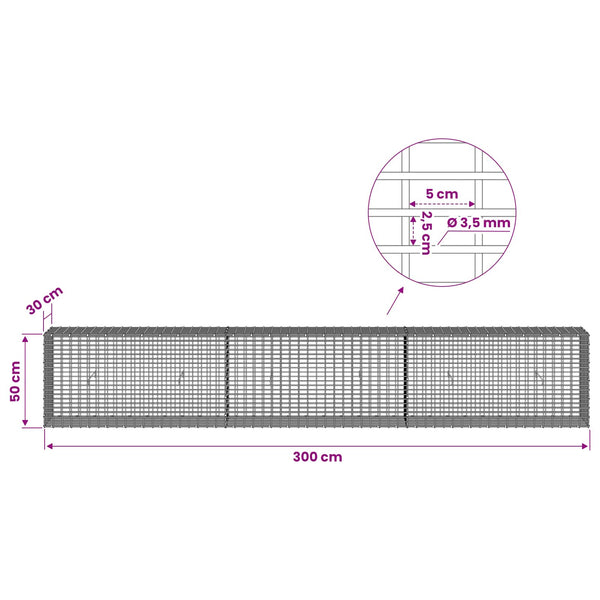 Gabion 3,5 mm langasta ja 5x2,5 cm verkosta 300x30x50 cm