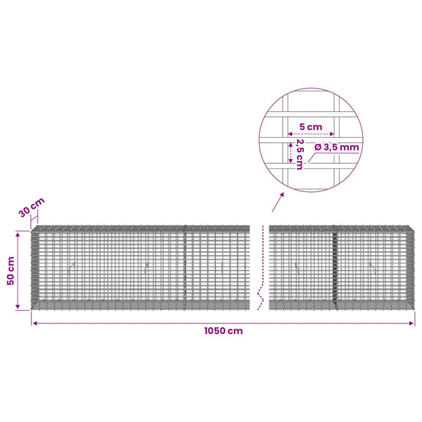 Gabion 3,5 mm langasta ja 5x2,5 cm verkosta 1050x30x50 cm