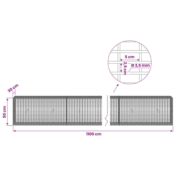 Gabion 3,5 mm langasta ja 5x2,5 cm verkosta 1100x30x50 cm