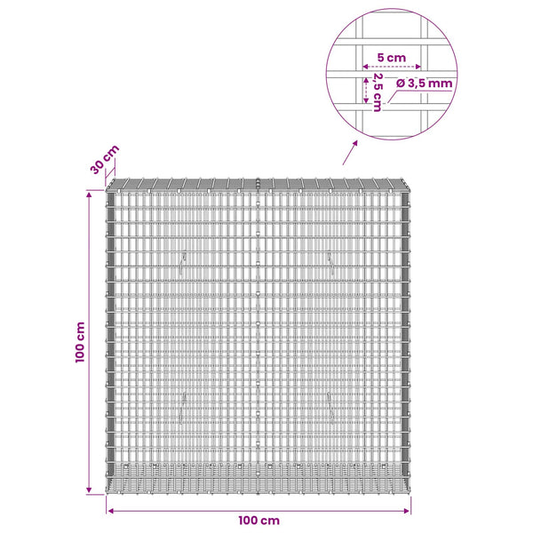 Gabion 3,5 mm langasta ja 5x2,5 cm verkosta 100x30x100 cm