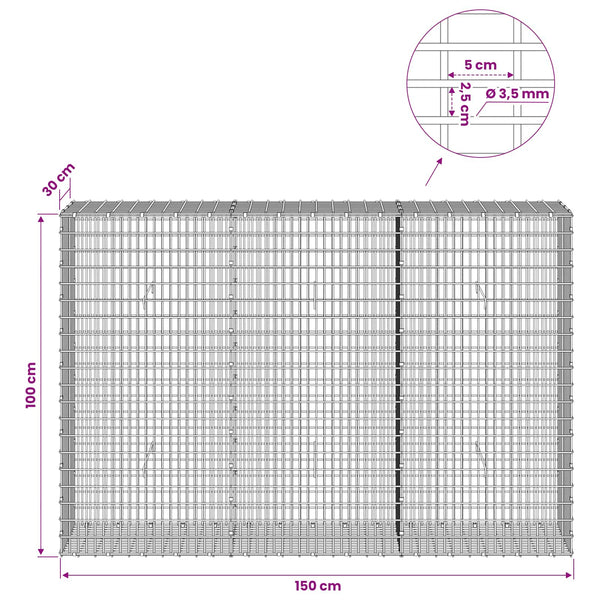 Gabion 3,5 mm langasta ja 5x2,5 cm verkosta 150x30x100 cm