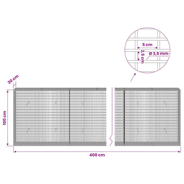 Gabion 3,5 mm langasta ja 5x2,5 cm verkosta 400x30x100 cm