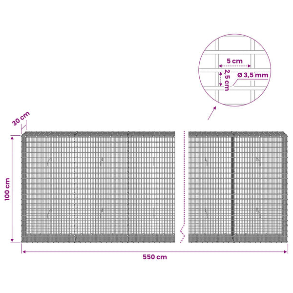 Gabion 3,5 mm langasta ja 5x2,5 cm verkosta 550x30x100 cm