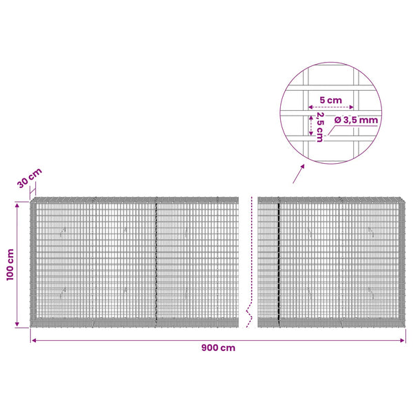 Gabion 3,5 mm langasta ja 5x2,5 cm verkosta 900x30x100 cm