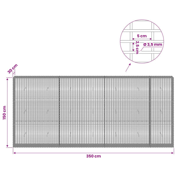 Gabion 3,5 mm langasta ja 5x2,5 cm verkosta 350x30x150 cm