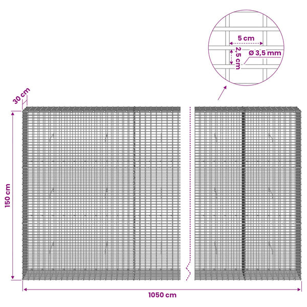 Gabion 3,5 mm langasta ja 5x2,5 cm verkosta 1050x30x150 cm