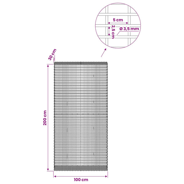 Gabion 3,5 mm langasta ja 5x2,5 cm verkosta 100x30x200 cm