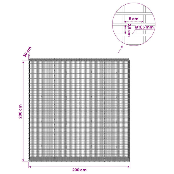 Gabion 3,5 mm langasta ja 5x2,5 cm verkosta 200x30x200 cm