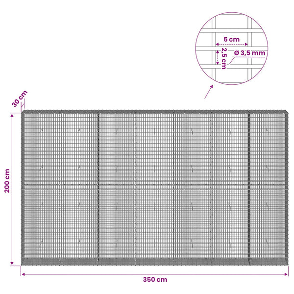 Gabion 3,5 mm langasta ja 5x2,5 cm verkosta 350x30x200 cm