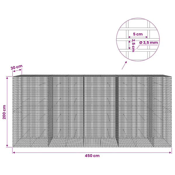 Gabion 3,5 mm langasta ja 5x2,5 cm verkosta 450x30x200 cm