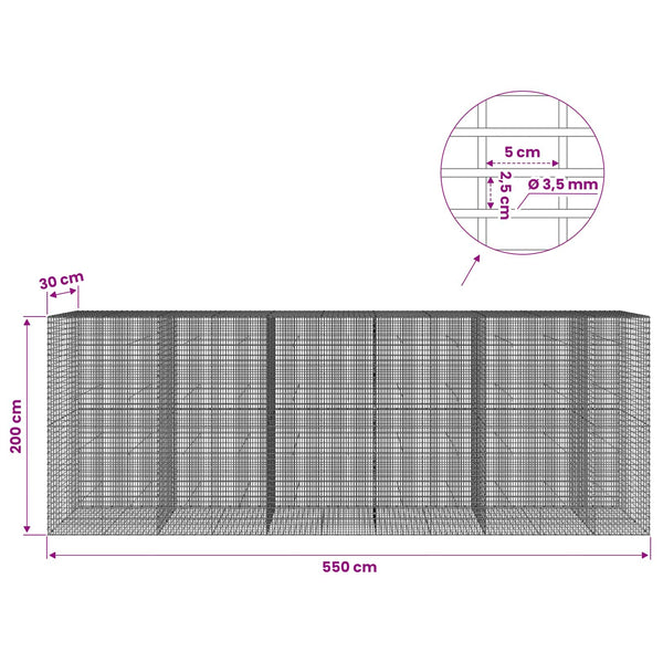 Gabion 3,5 mm langasta ja 5x2,5 cm verkosta 550x30x200 cm