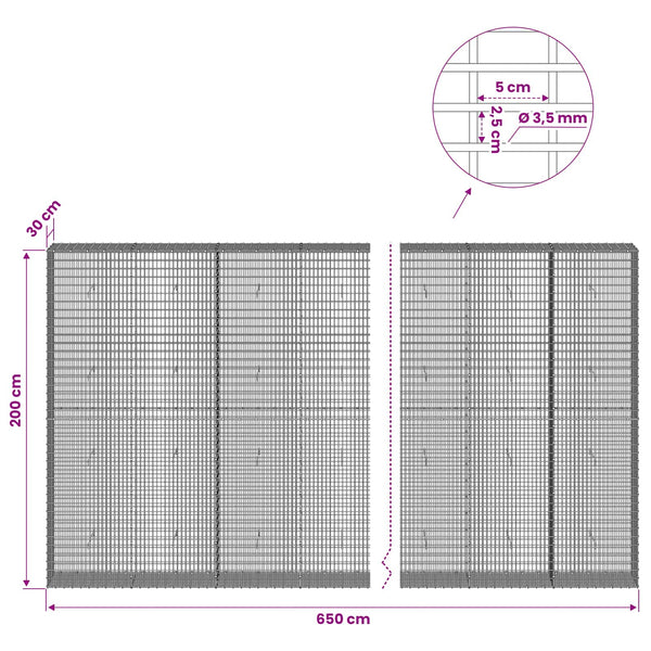 Gabion 3,5 mm langasta ja 5x2,5 cm verkosta 650x30x200 cm