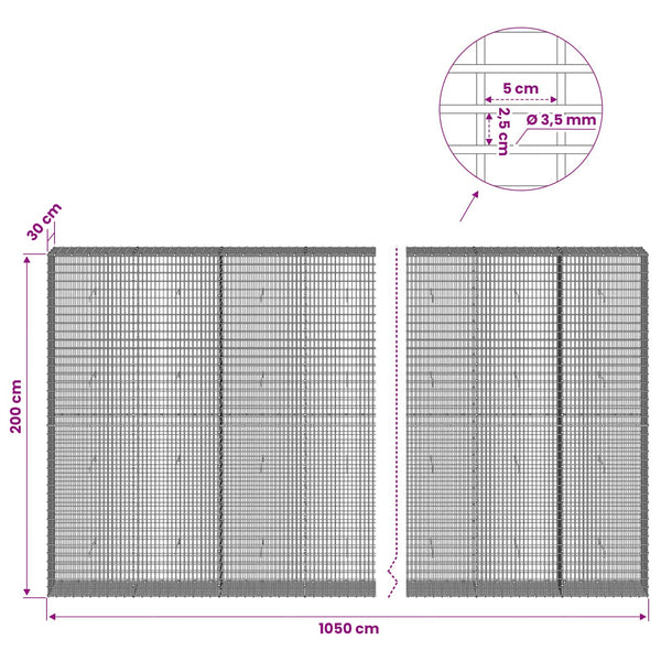 Gabion 3,5 mm langasta ja 5x2,5 cm verkosta 1050x30x200 cm
