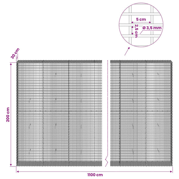 Gabion 3,5 mm langasta ja 5x2,5 cm verkosta 1100x30x200 cm
