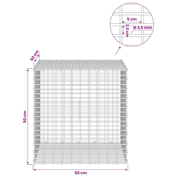 Gabion 3,5 mm langasta ja 5x2,5 cm verkosta 50x50x50 cm