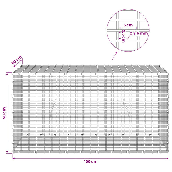 Gabion 3,5 mm langasta ja 5x2,5 cm verkosta 100x50x50 cm