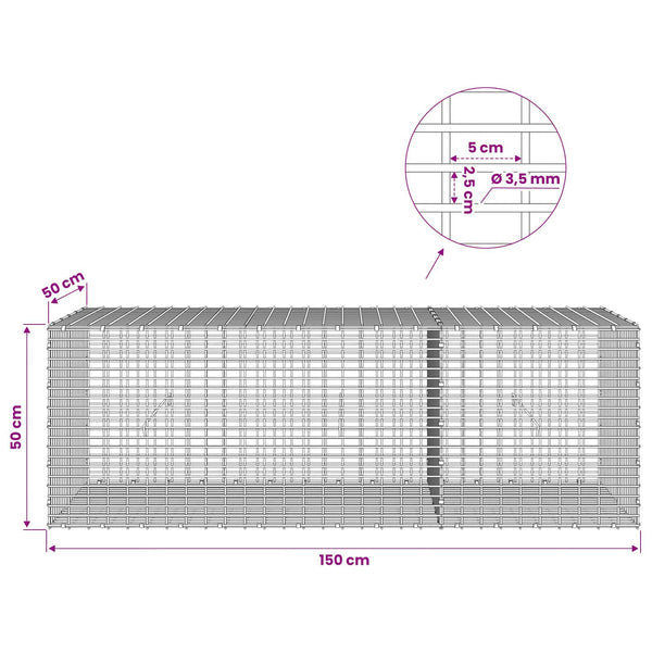 Gabion 3,5 mm langasta ja 5x2,5 cm verkosta 150x50x50 cm