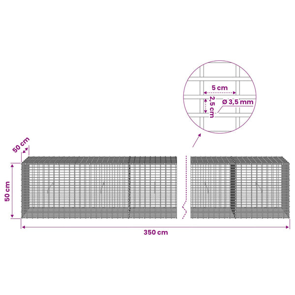 Gabion 3,5 mm langasta ja 5x2,5 cm verkosta 350x50x50 cm