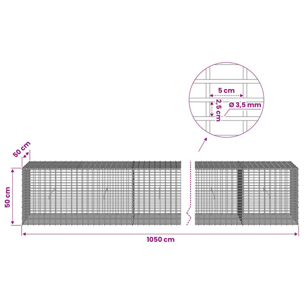 Gabion 3,5 mm langasta ja 5x2,5 cm verkosta 1050x50x50 cm