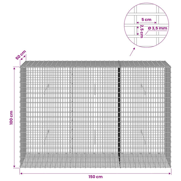 Gabion 3,5 mm langasta ja 5x2,5 cm verkosta 150x50x100 cm