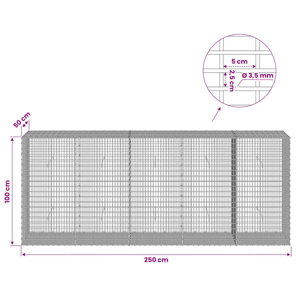 Gabion 3,5 mm langasta ja 5x2,5 cm verkosta 250x50x100 cm
