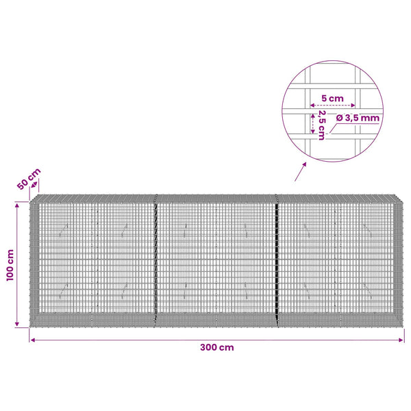 Gabion 3,5 mm langasta ja 5x2,5 cm verkosta 300x50x100 cm