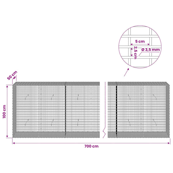 Gabion 3,5 mm langasta ja 5x2,5 cm verkosta 700x50x100 cm