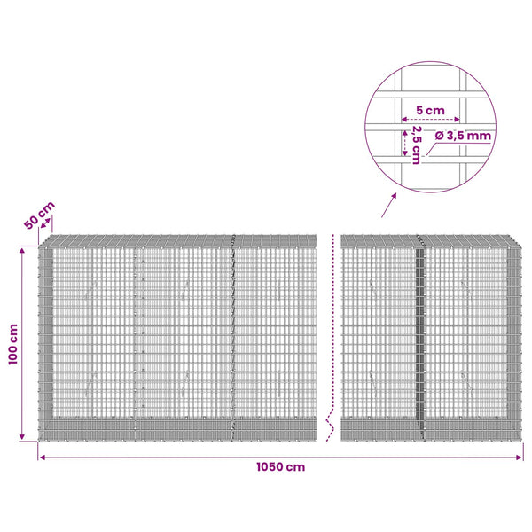 Gabion 3,5 mm langasta ja 5x2,5 cm verkosta 1050x50x100 cm