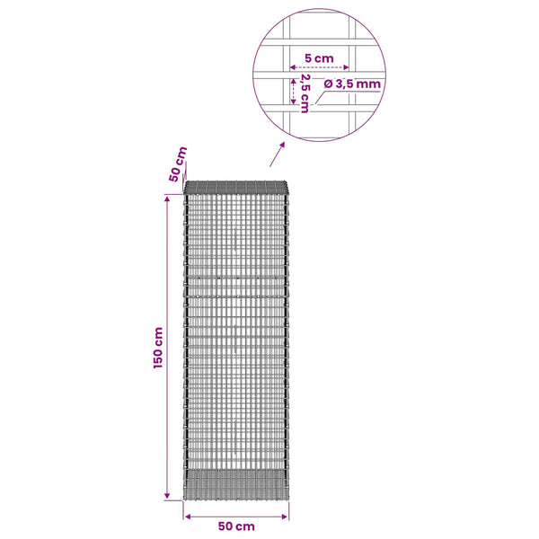 Gabion 3,5 mm langasta ja 5x2,5 cm verkosta 50x50x150 cm
