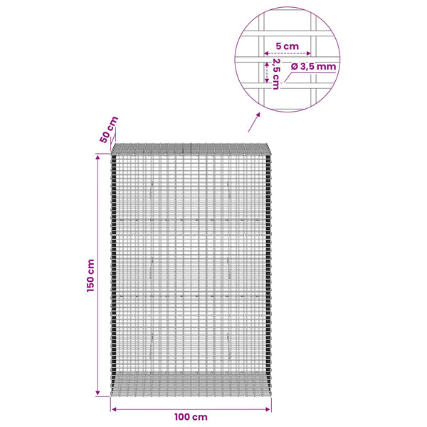 Gabion 3,5 mm langasta ja 5x2,5 cm verkosta 100x50x150 cm