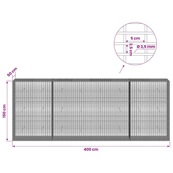 Gabion 3,5 mm langasta ja 5x2,5 cm verkosta 400x50x150 cm