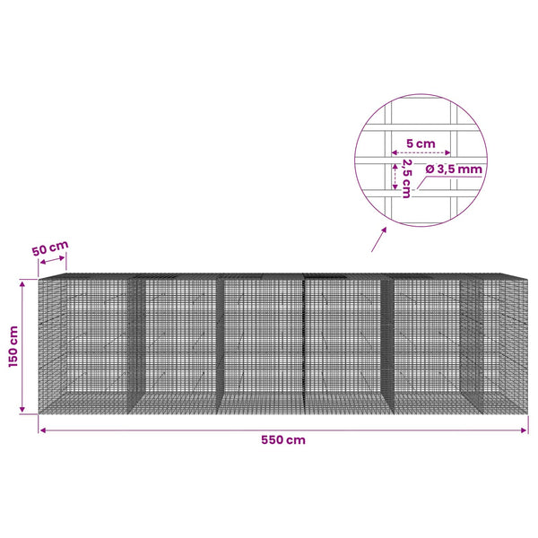 Gabion 3,5 mm langasta ja 5x2,5 cm verkosta 550x50x150 cm