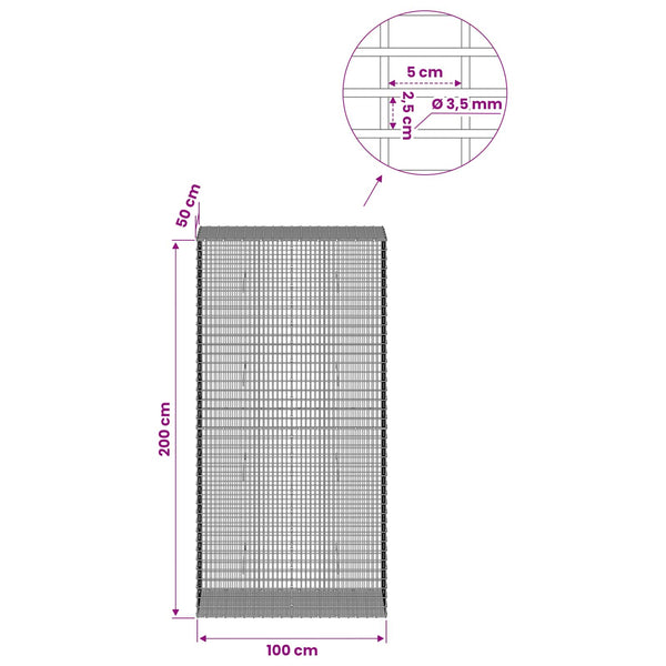 Gabion 3,5 mm langasta ja 5x2,5 cm verkosta 100x50x200 cm