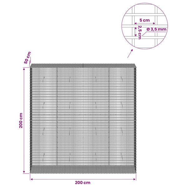 Gabion 3,5 mm langasta ja 5x2,5 cm verkosta 200x50x200 cm