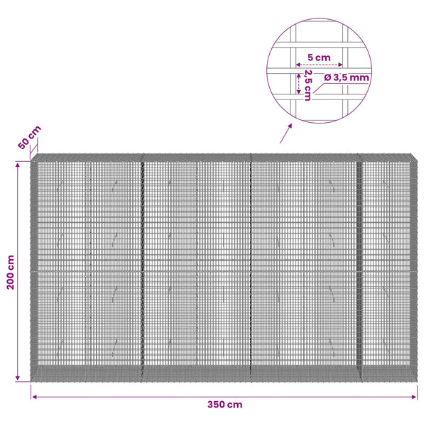 Gabion 3,5 mm langasta ja 5x2,5 cm verkosta 350x50x200 cm